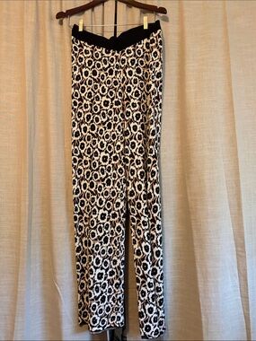 Diane Von Furstenberg Black and White Floral-Print Wide Leg Pants